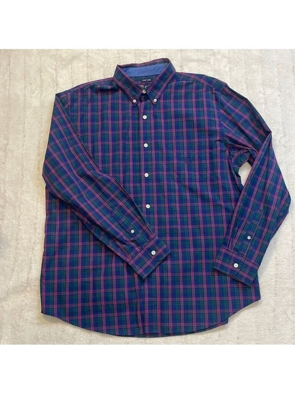 CHAPS Men Pink, Blue, green Plaid Button Down Long Sleeve Size XL